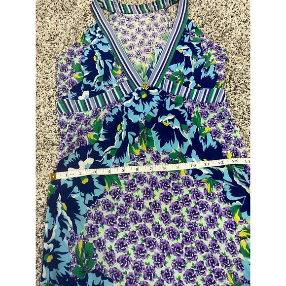 Roberto Cavalli Dress XL Floral Stripe Sleeveless‎ Purple Green Boho Y2K Resort - Picture 9 of 16